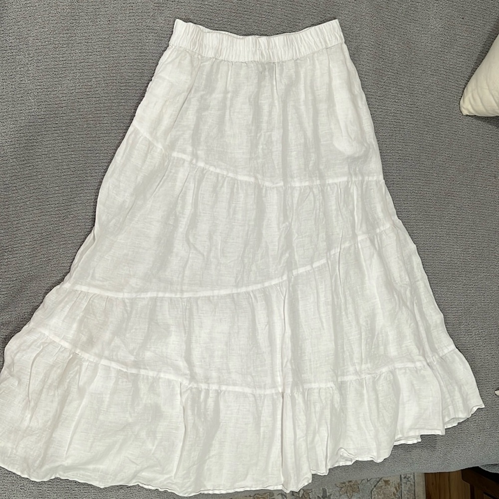 Rachel Zoe 100% Linen Women's White Maxi Skirt Size LARGE Elastic Waist Long